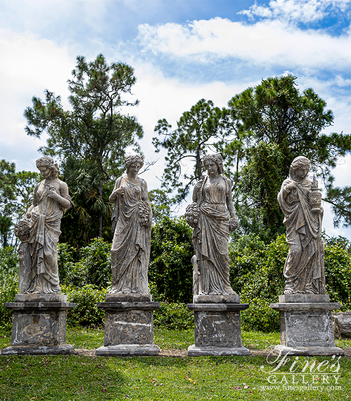 Search Result For Marble Statues  - Four Seasons Statue Set In Rare Antique Gray Natural Stone - MS-1110